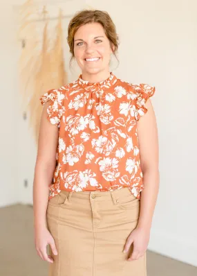 Rust Ruffle Sleeve Floral Top - FINAL SALE