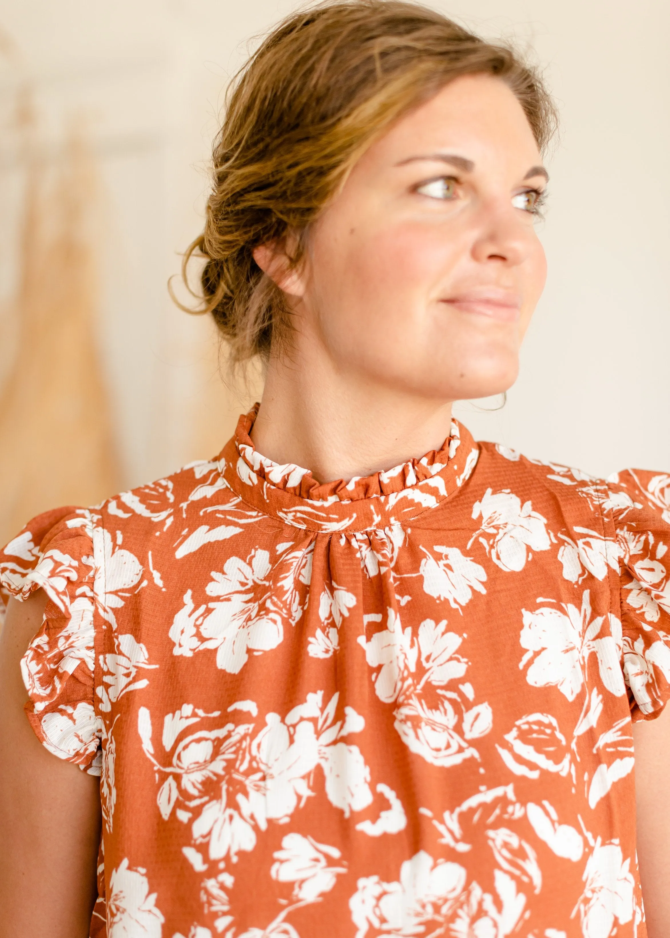 Rust Ruffle Sleeve Floral Top - FINAL SALE