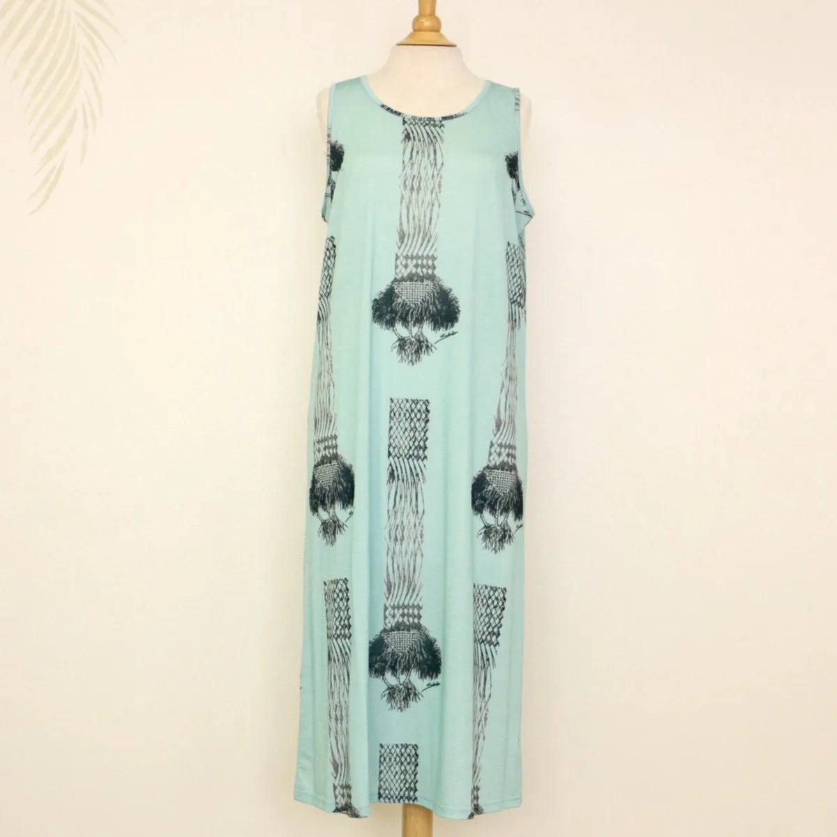 Sabado Design Sleeveless A Line Dress - Navy Tree on Light Blue