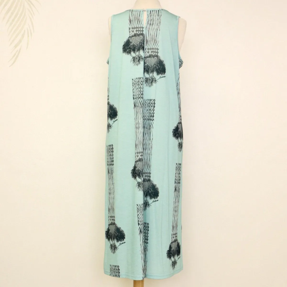 Sabado Design Sleeveless A Line Dress - Navy Tree on Light Blue