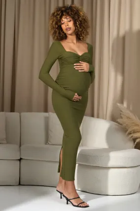 Saffron | Moss Green Bodycon Sweetheart Maternity Maxi Dress