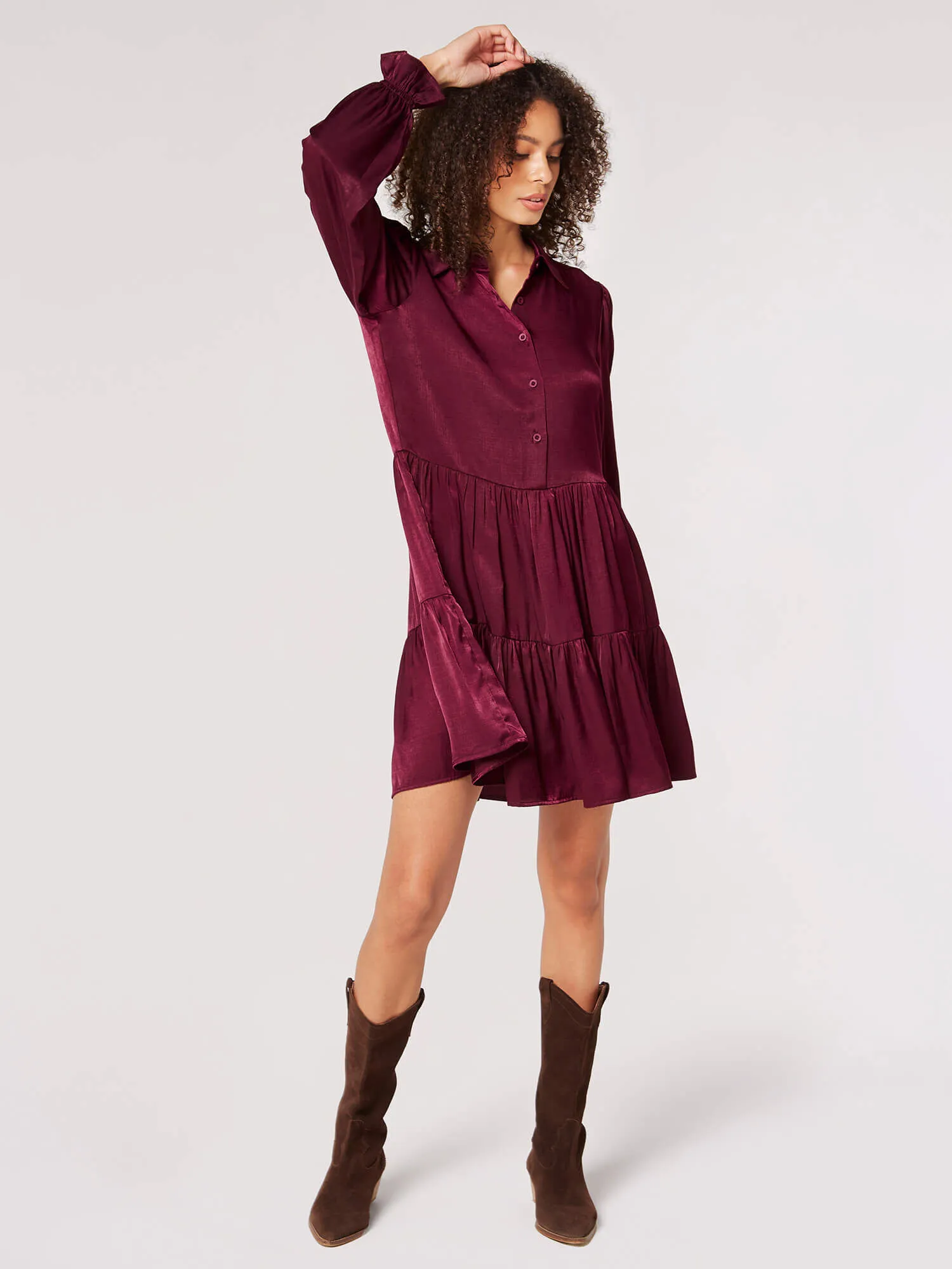 Satin Shirt Mini Dress | Apricot Clothing