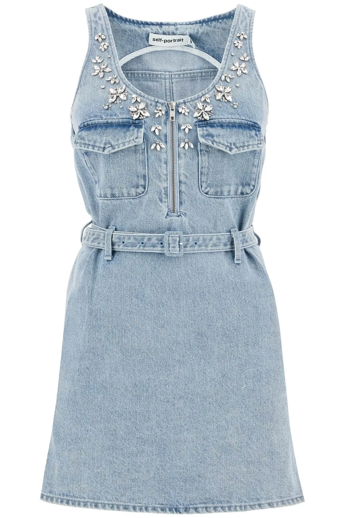 Self Portrait denim Sleeveless Sheath Dress   Light Blue