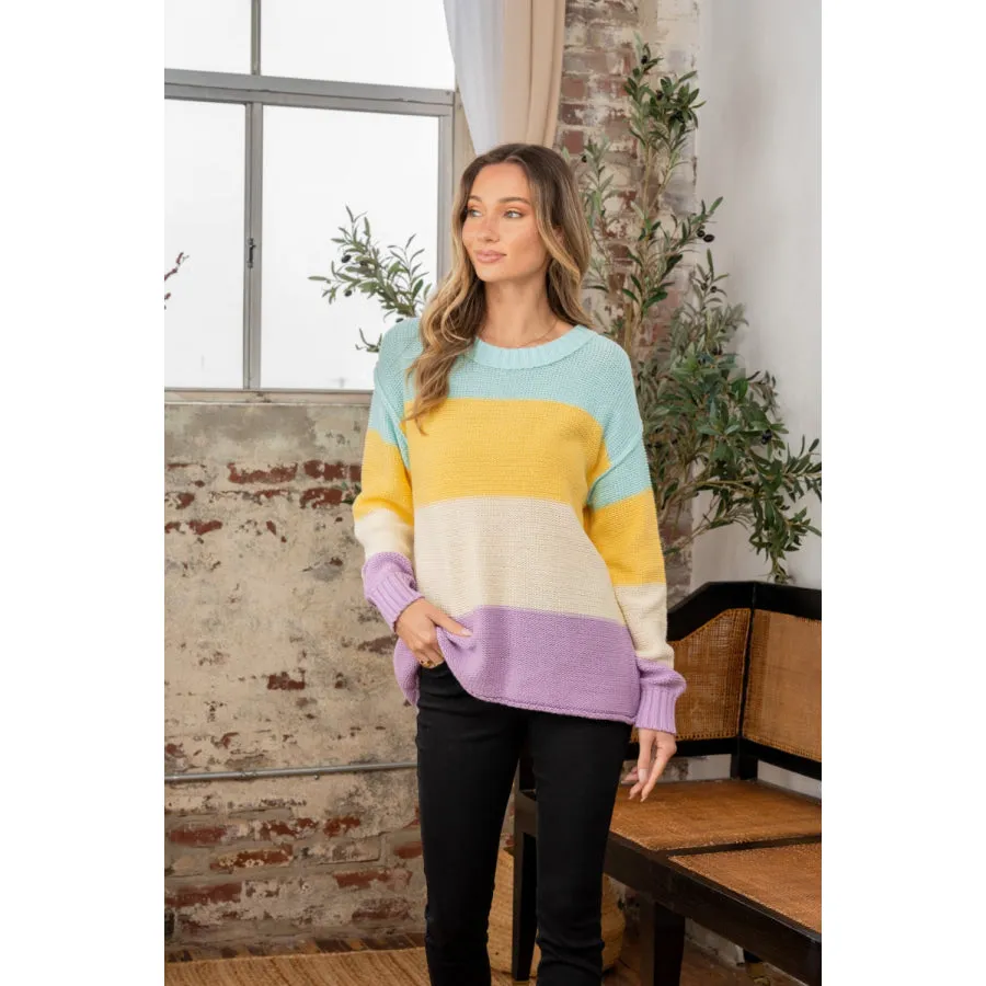 Sew In Love Full Size Color Block Exposed Seam Sweater