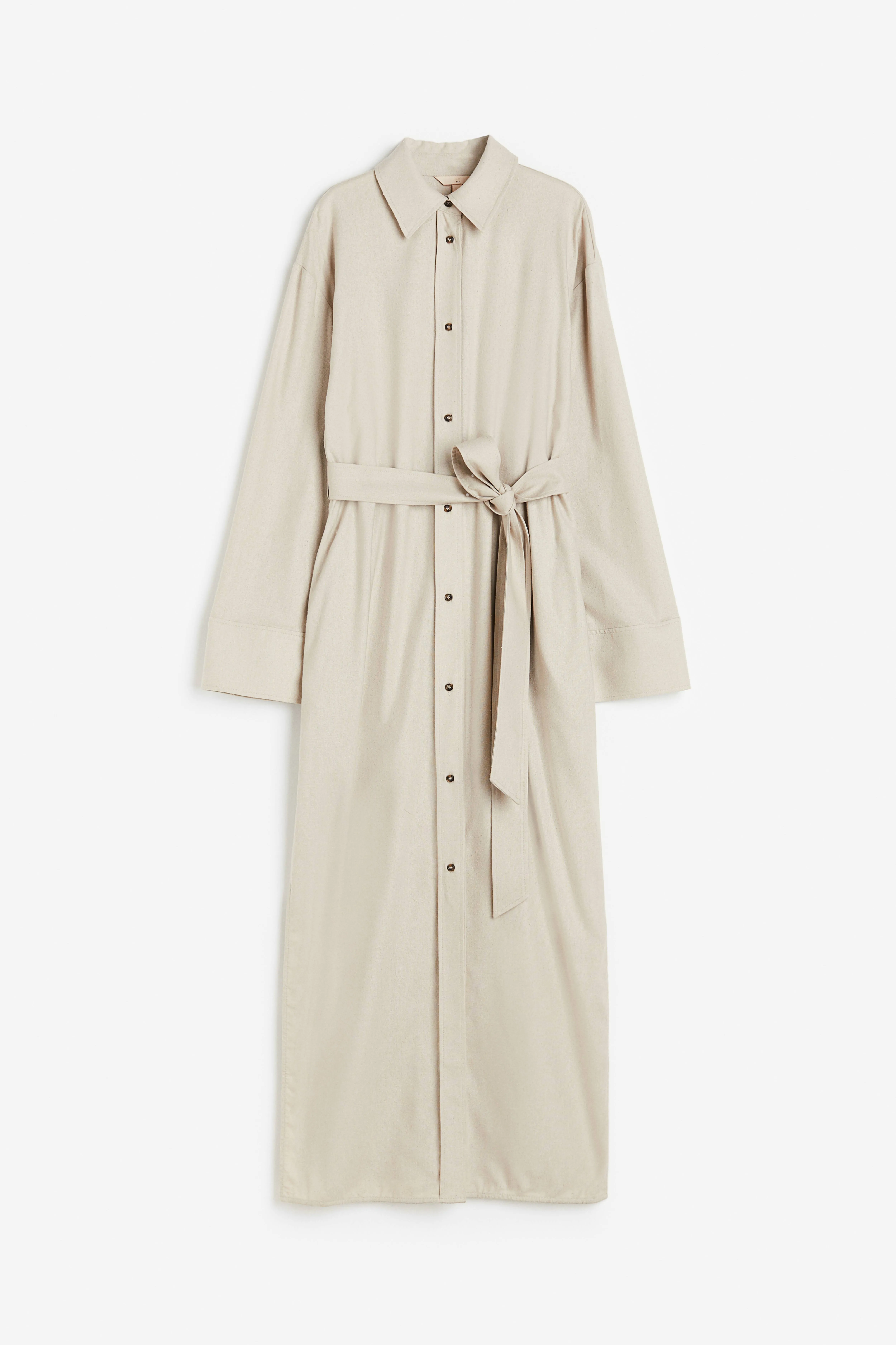 Silk shirt dress - Long sleeve - Long - Light beige - Ladies | H&M GB