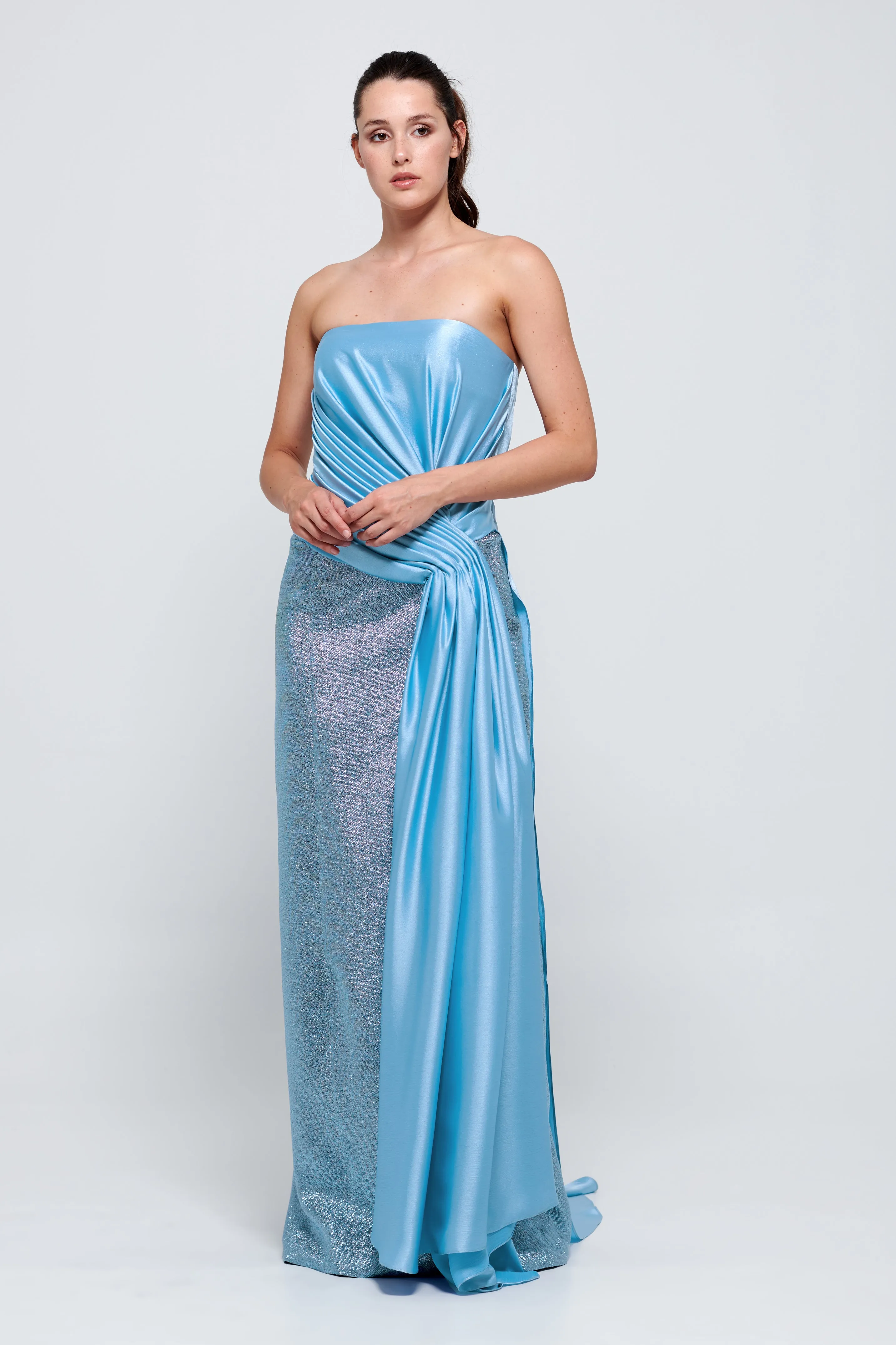 Strapless Long Light Blue Dress