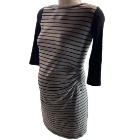 Striped Black and Gray Maternal America Maternity Ruched Dress (Gently Used - Size Small)