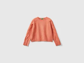 Sweater with recycled fabric and sequins - Peach | Benetton