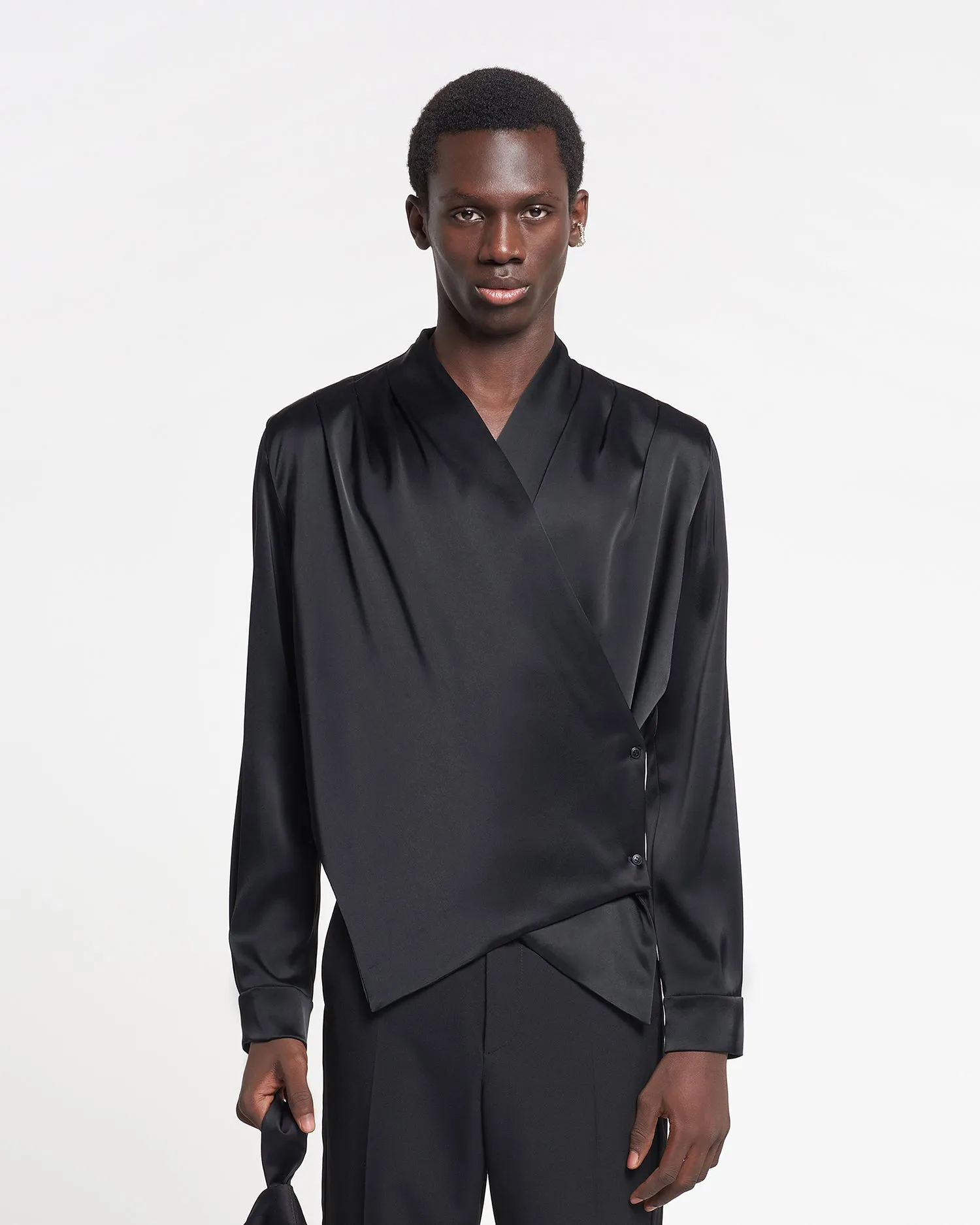 Tebbe - Slip Satin Wrap Shirt - Black