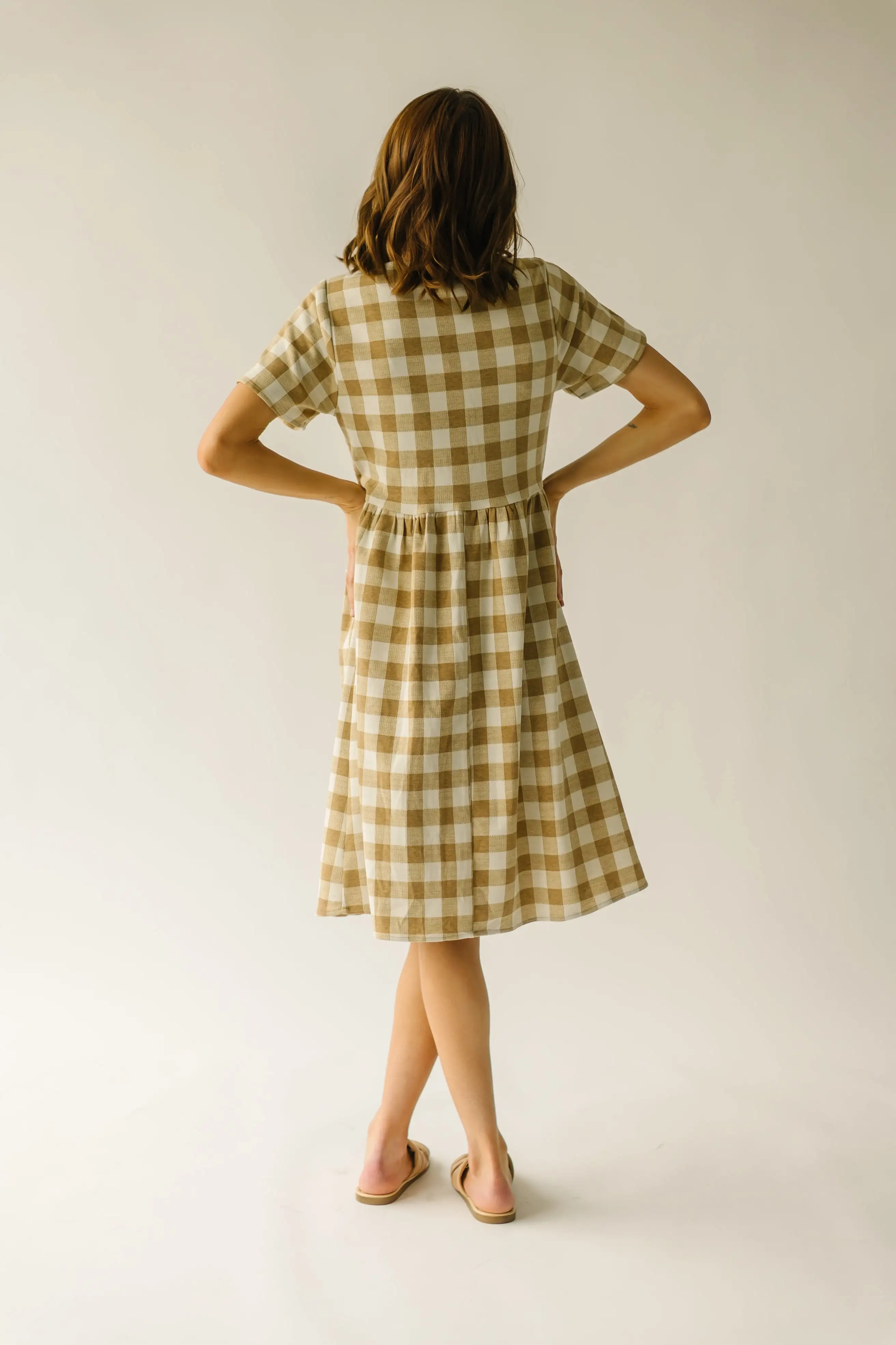 The Boice Gingham Button Front Dress in Camel Multi