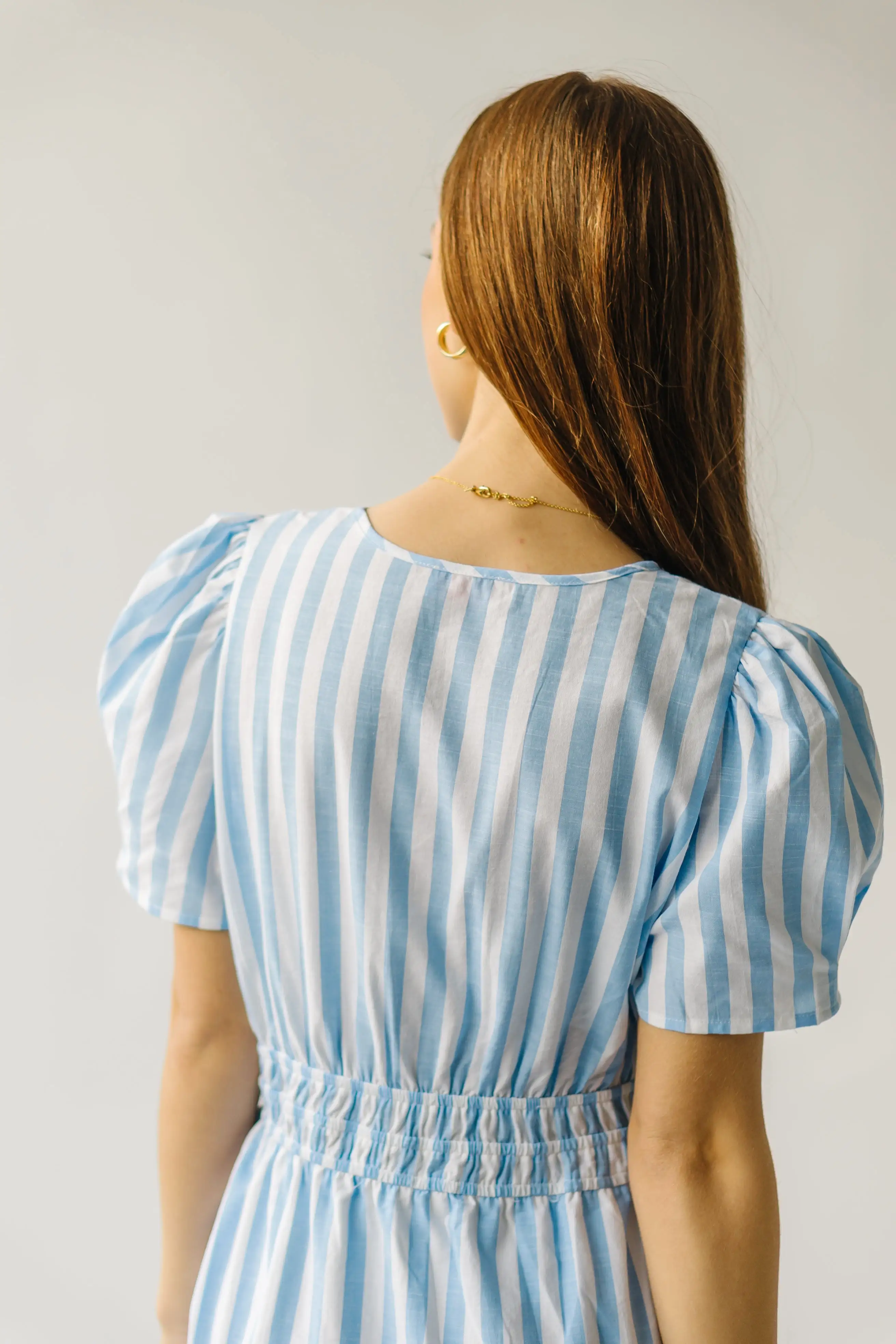 The Breinholt Tiered Dress in Blue Stripe