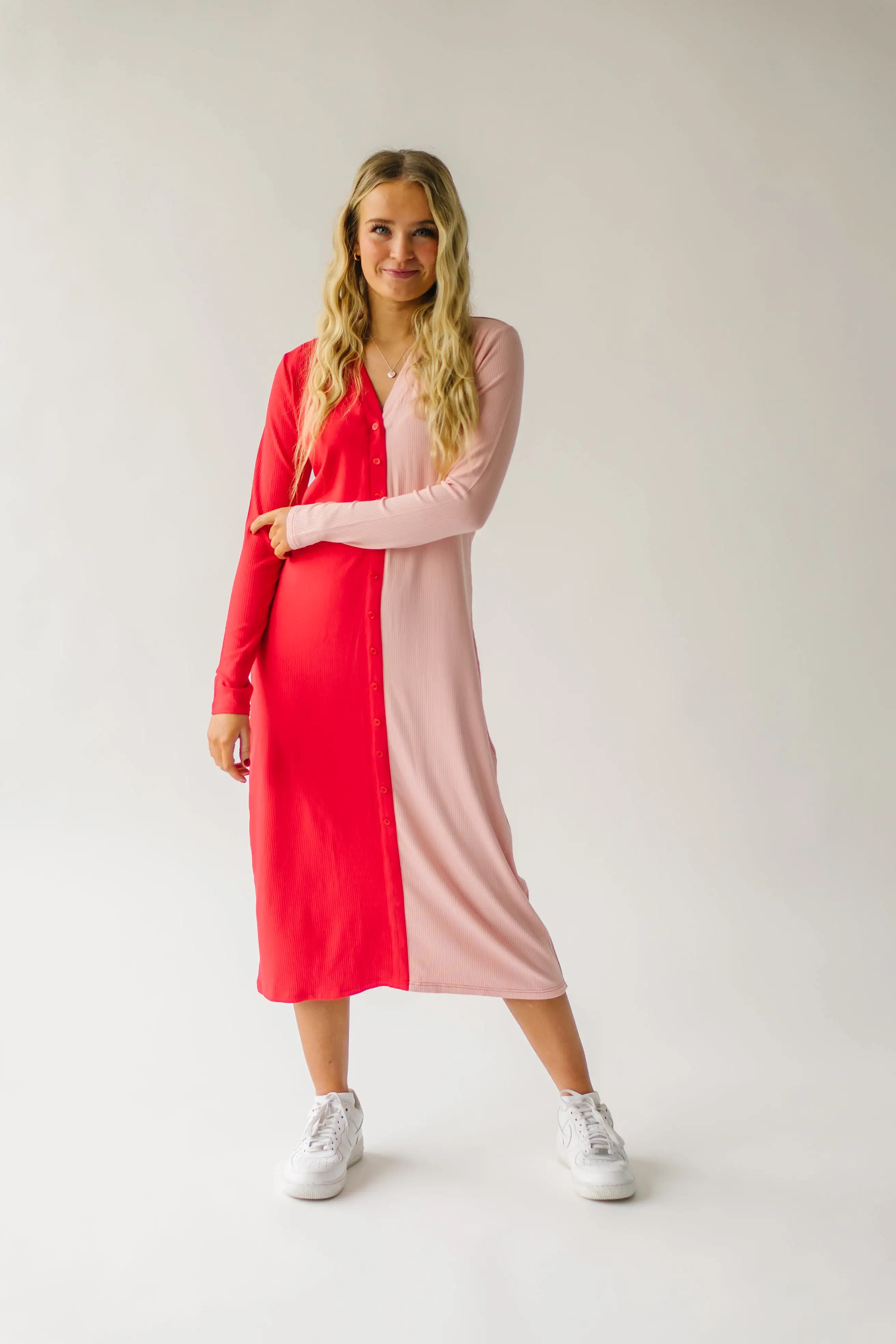 The Cupid Colorblock Dress in Pink + Red