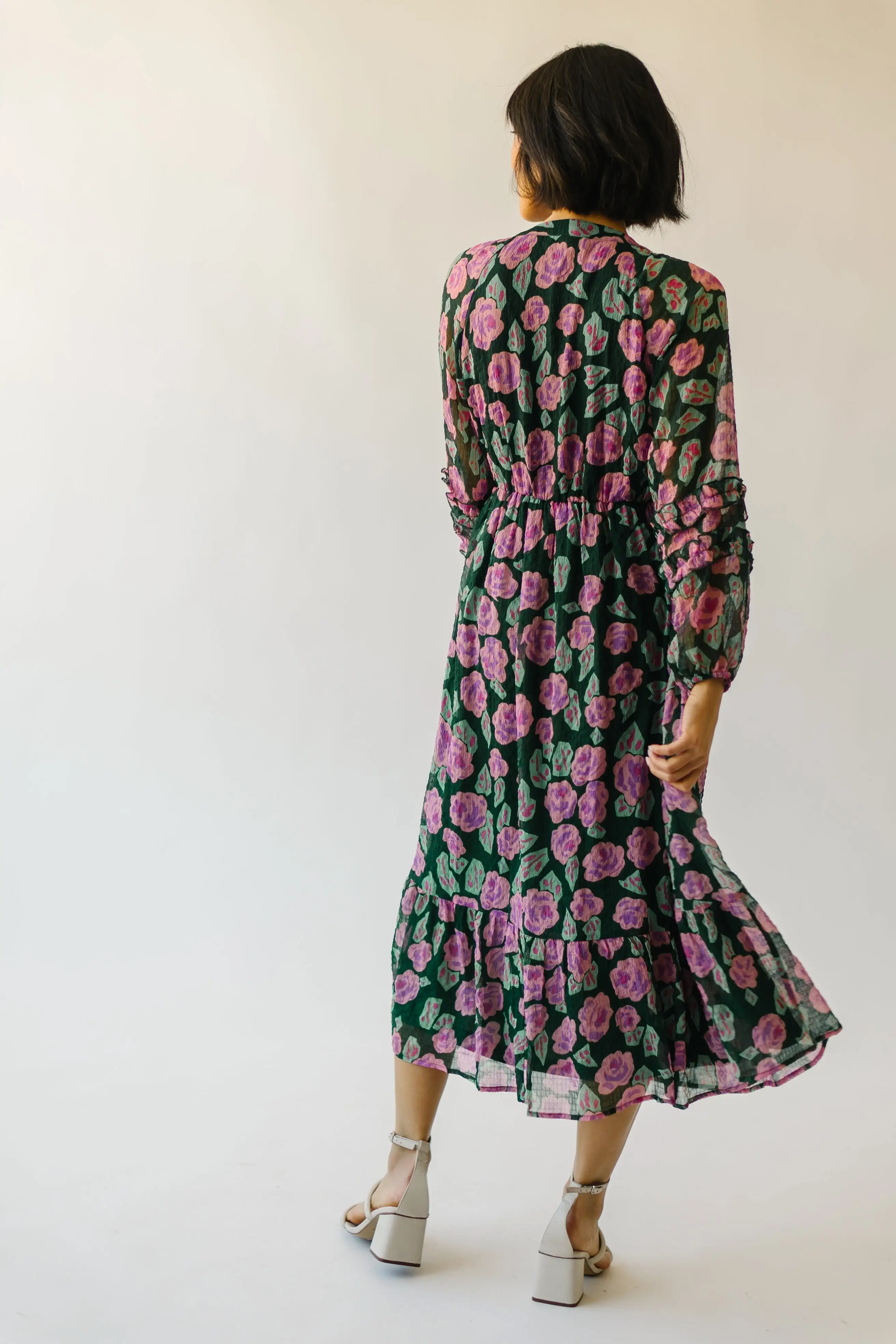 The Gladstone Floral Midi Dress in Green Multi