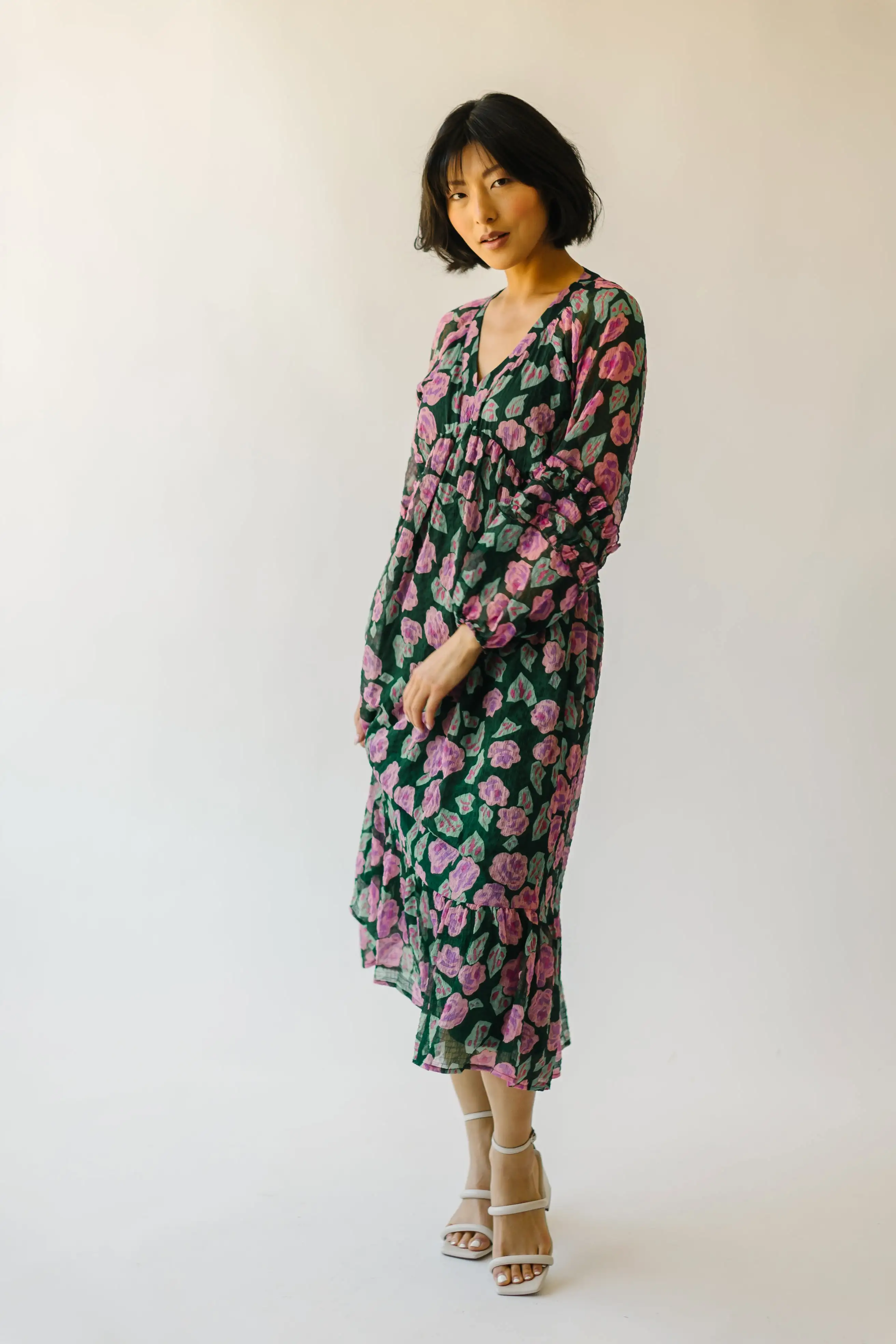 The Gladstone Floral Midi Dress in Green Multi