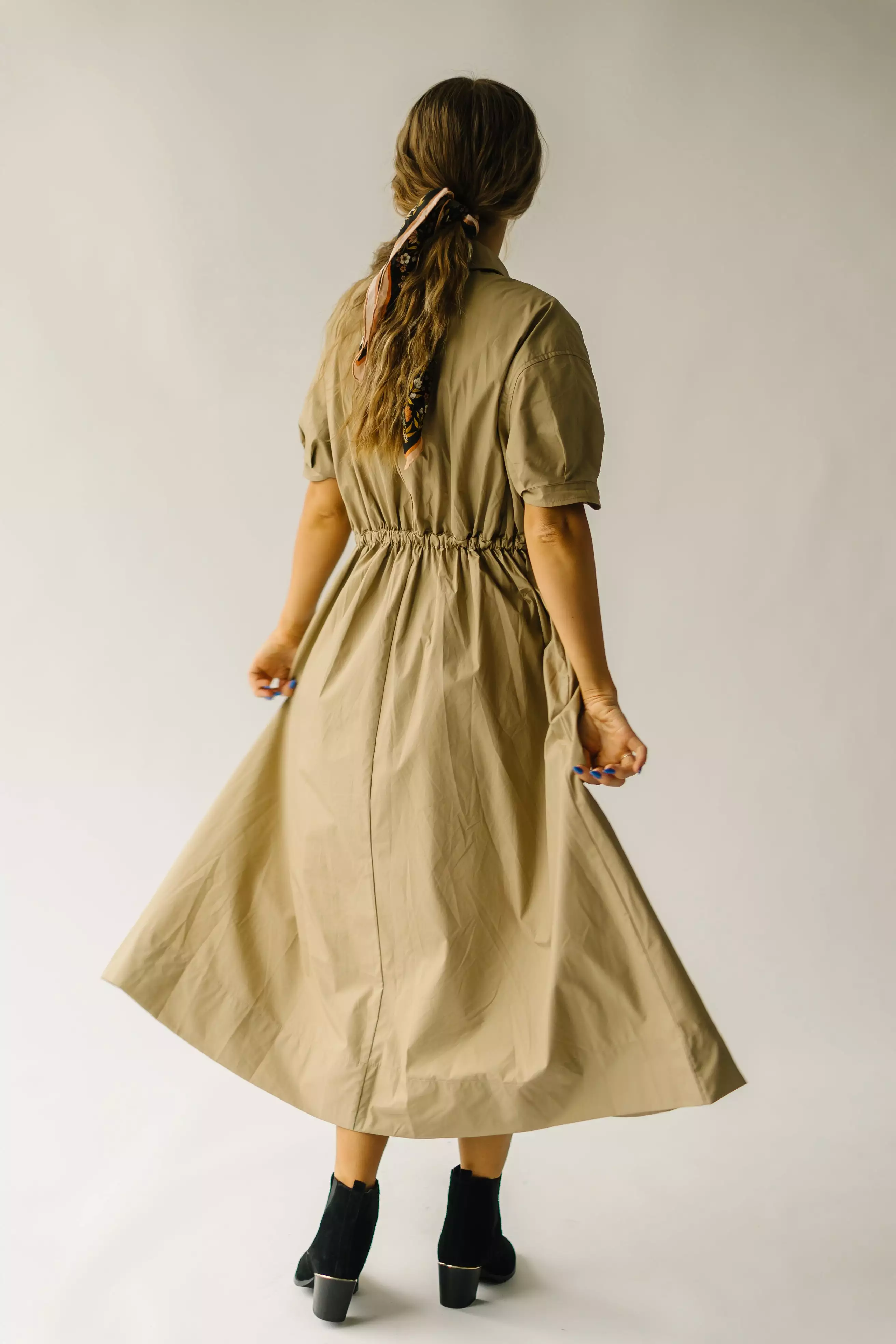 The Minden Cinch Detail Midi Dress in Khaki