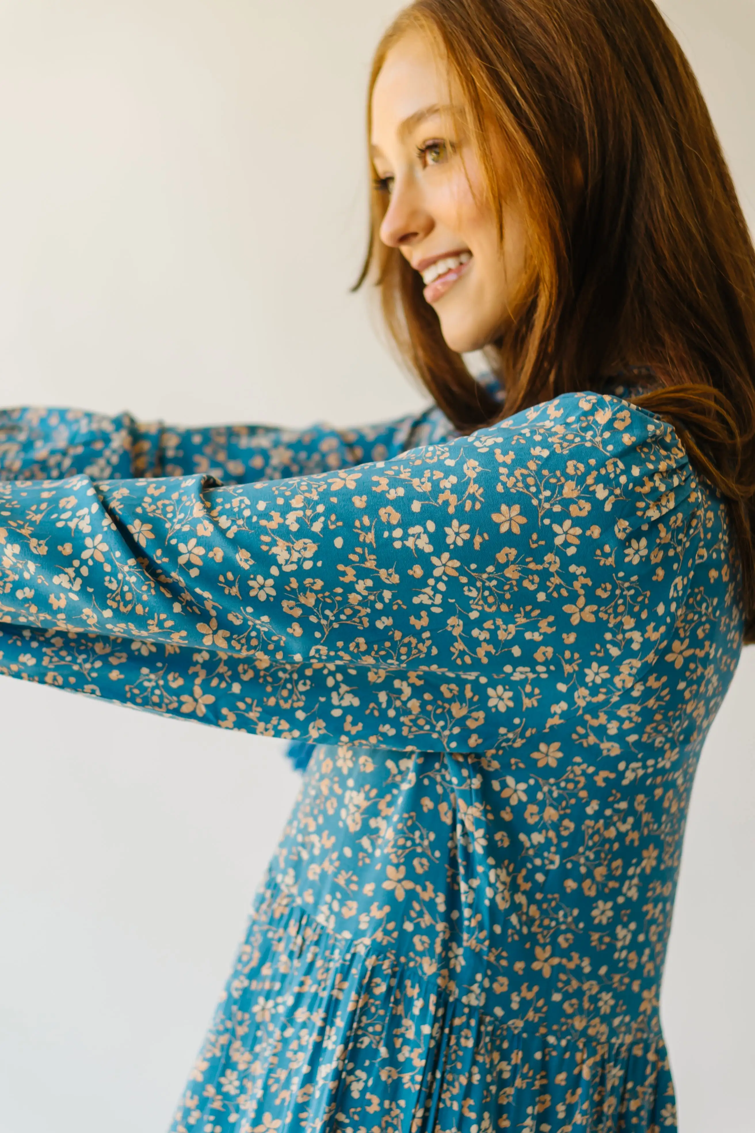 The Myersville Tassel Detail Dress in Blue Floral