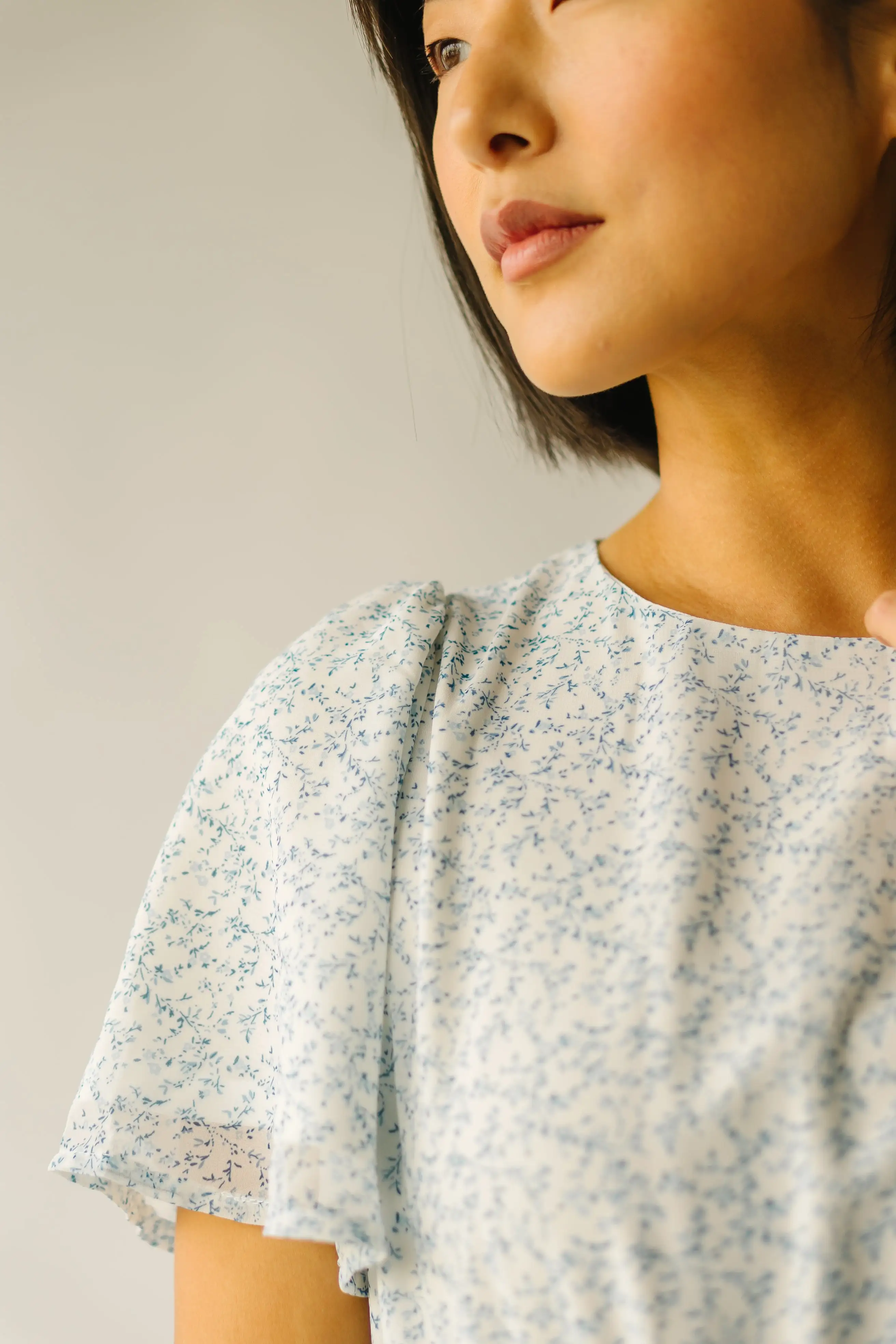 The Thornhill Pleated Midi Dress in Ivory + Blue Floral