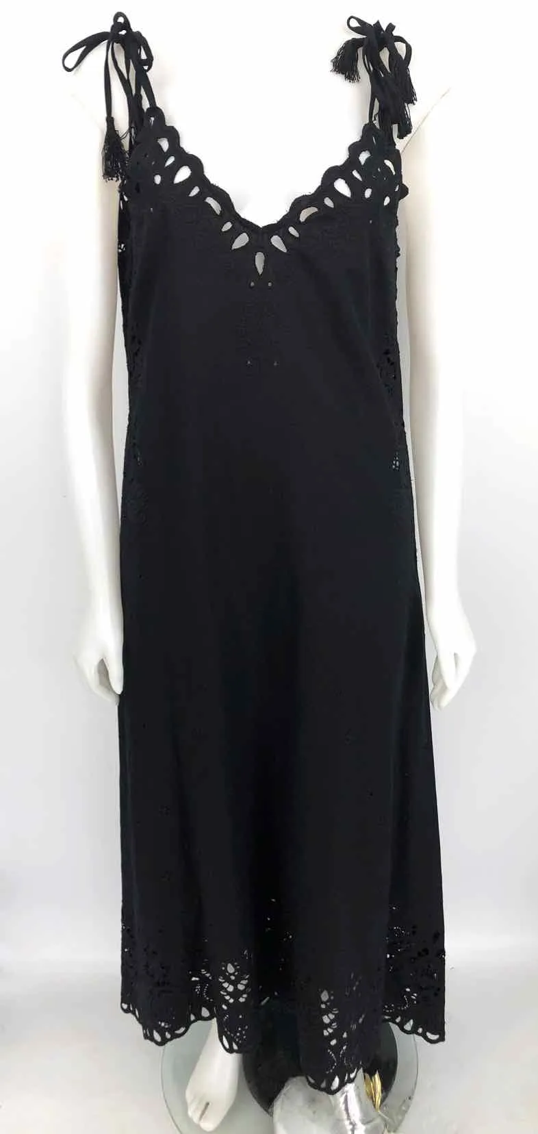 THEORY Black Linen & Cotton Eye Print Spaghetti Strap Size 8  (M) Dress