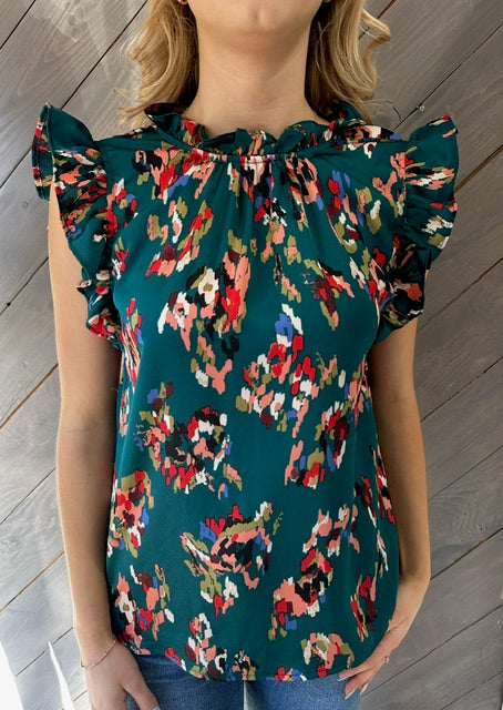 THML Floral Ruffle Sleeve Blouse