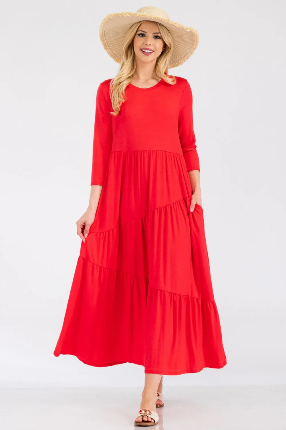 Tonya Marie Tiered Dress- Light Red