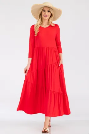 Tonya Marie Tiered Dress- Light Red