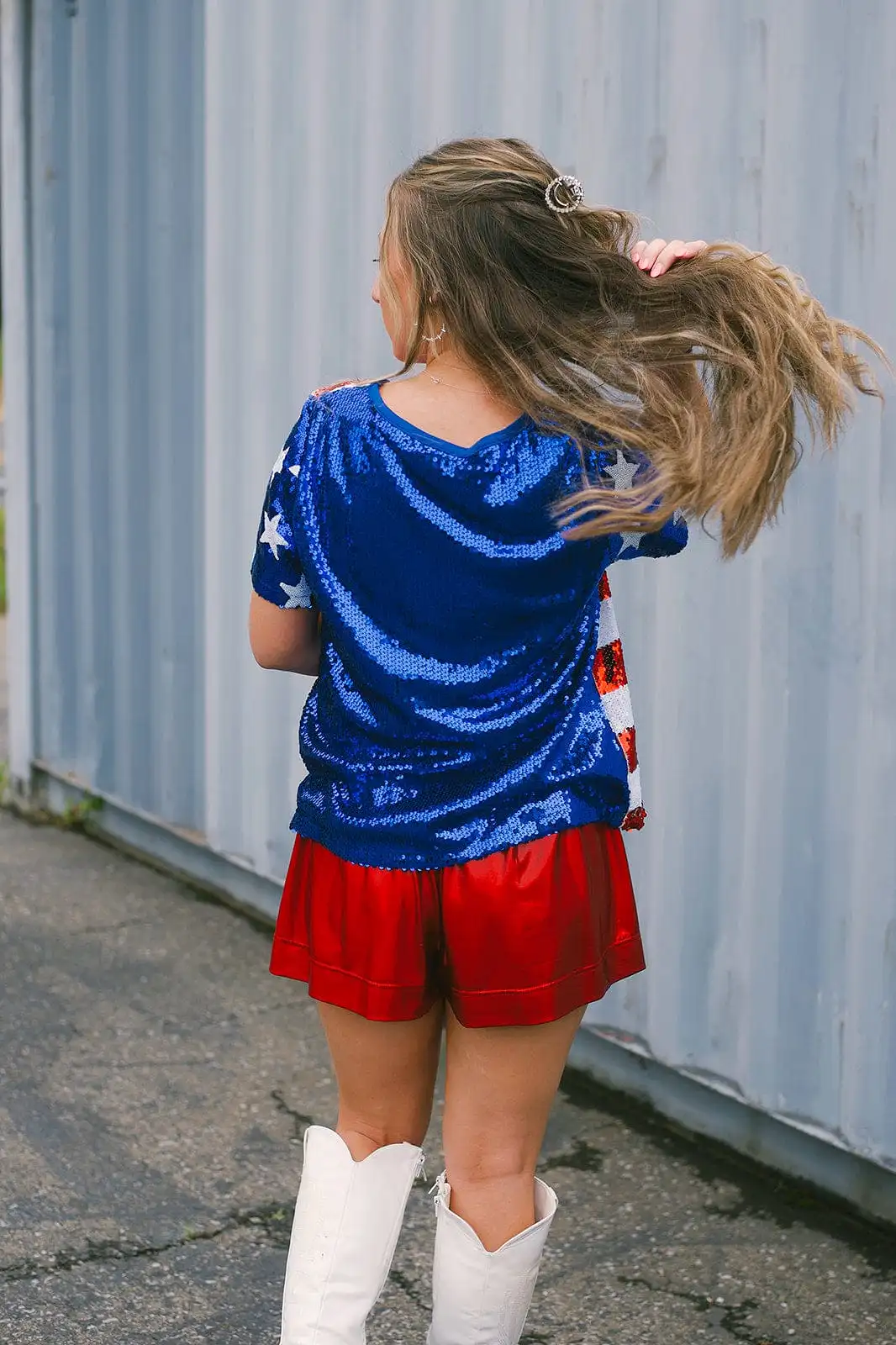 USA Sequin Short Sleeve Top