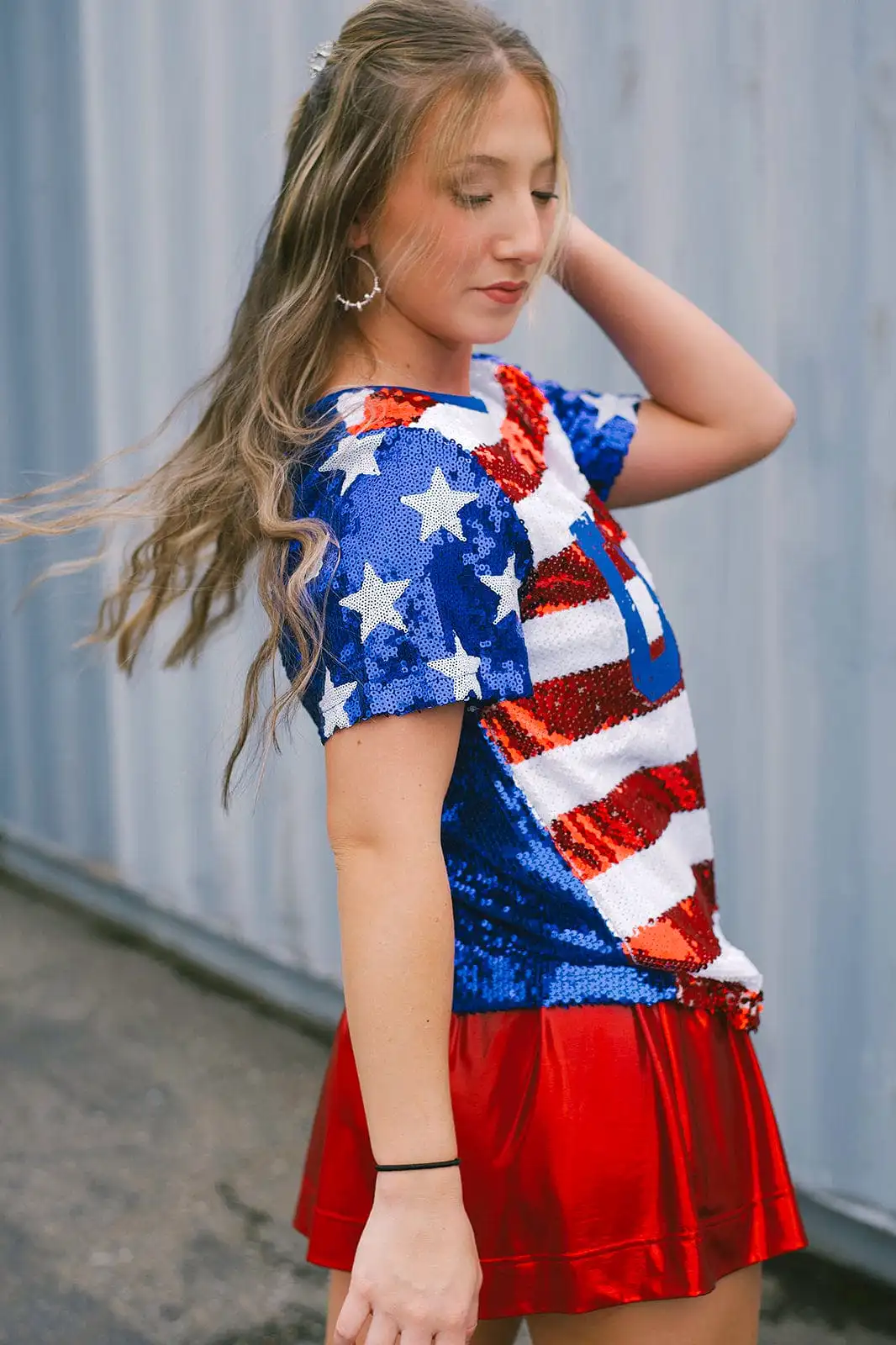 USA Sequin Short Sleeve Top