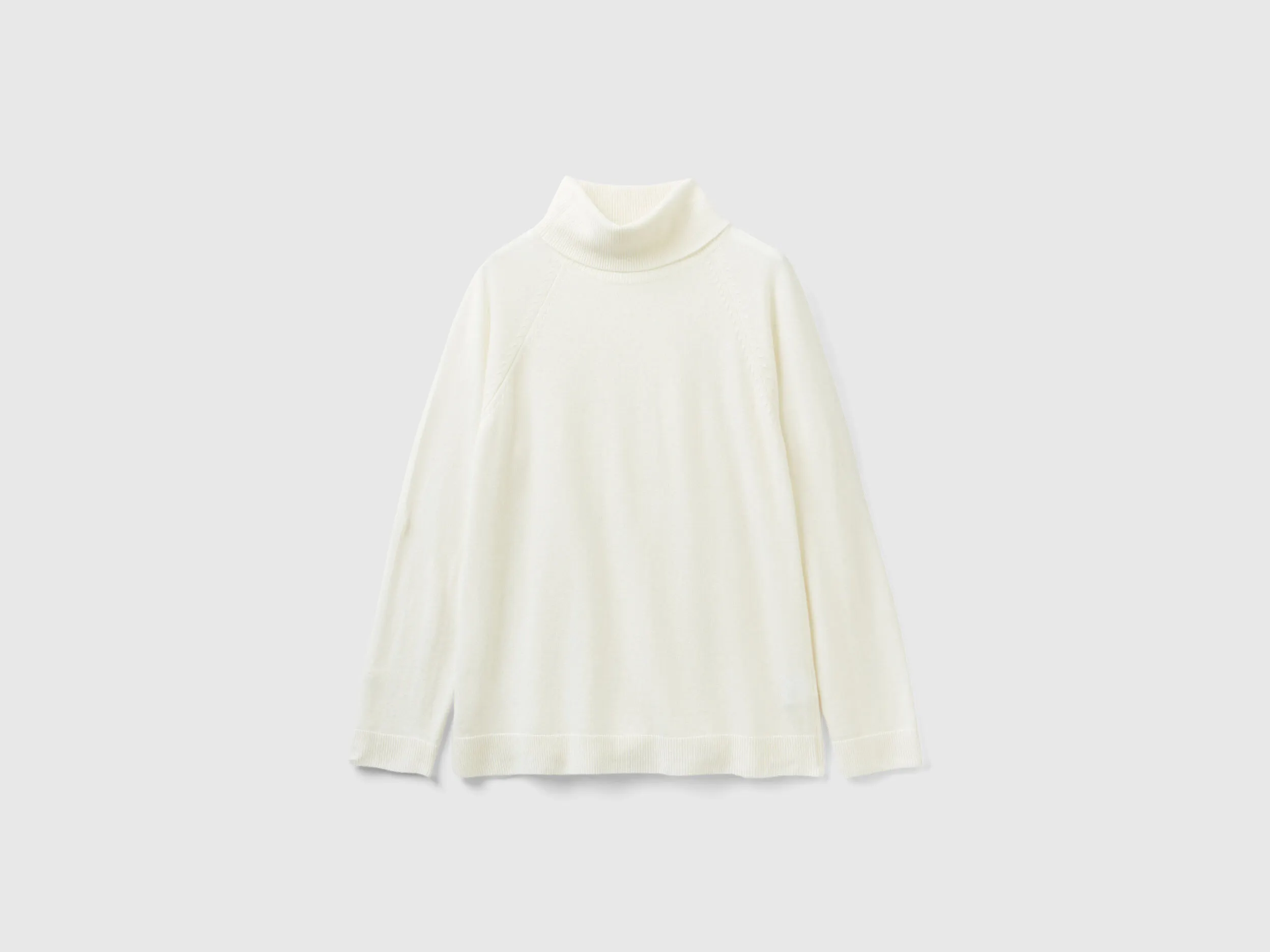 White turtleneck sweater in cashmere and wool blend - Creamy White | Benetton