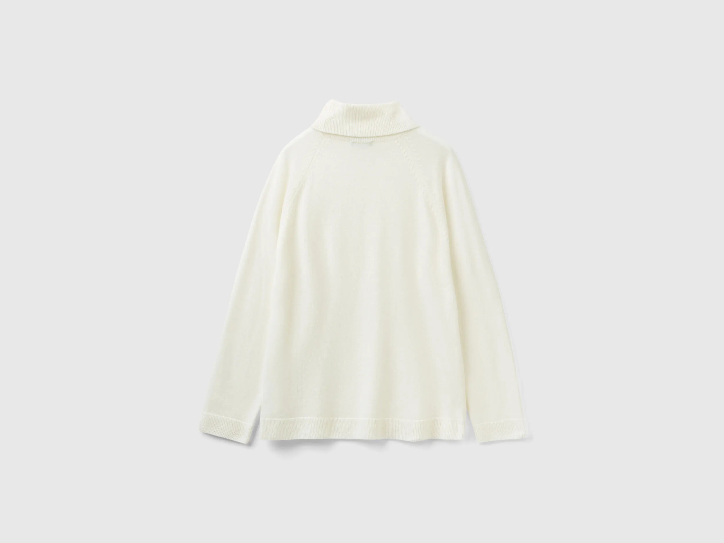 White turtleneck sweater in cashmere and wool blend - Creamy White | Benetton