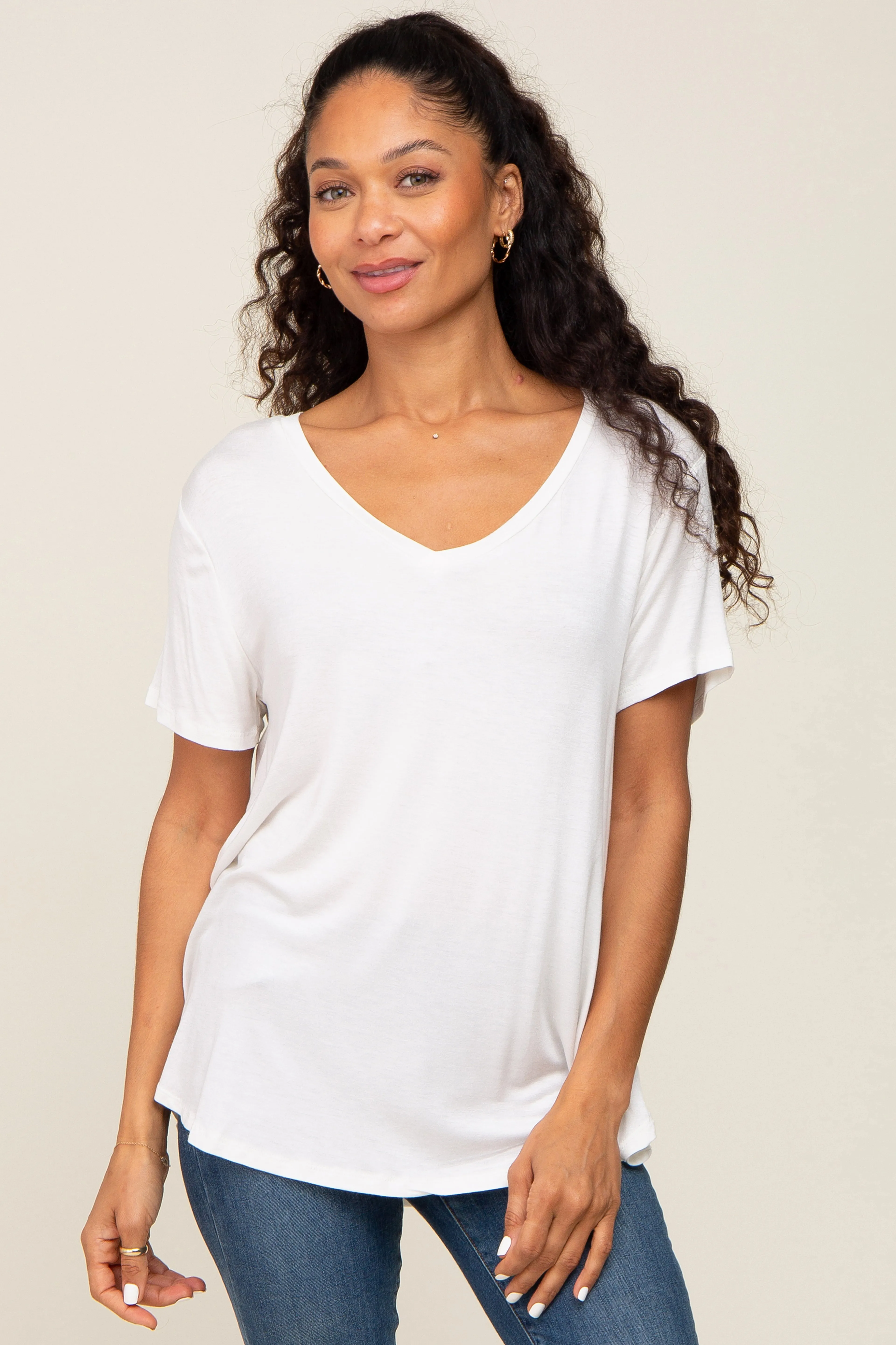 White V-Neck Maternity Tee