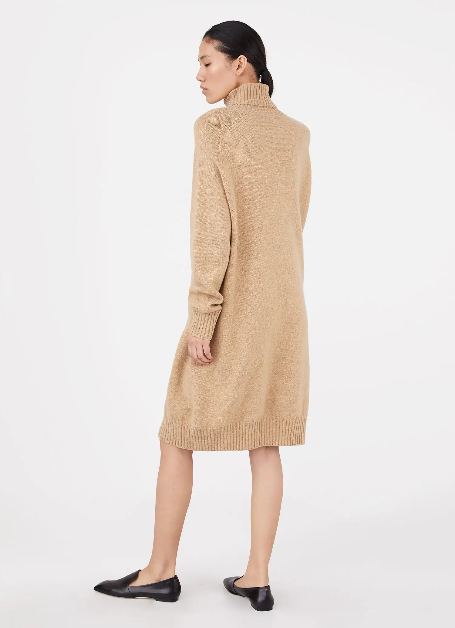 Women's Lambswool Roll Neck Dress in Light Camel