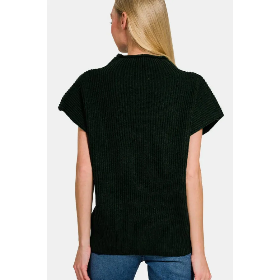 Zenana Short Sleeve Mock Neck Sweater