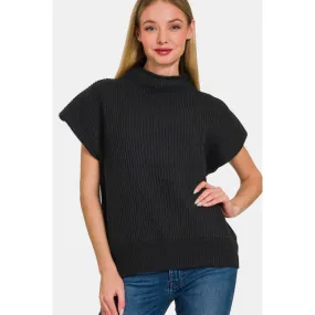 Zenana Short Sleeve Mock Neck Sweater