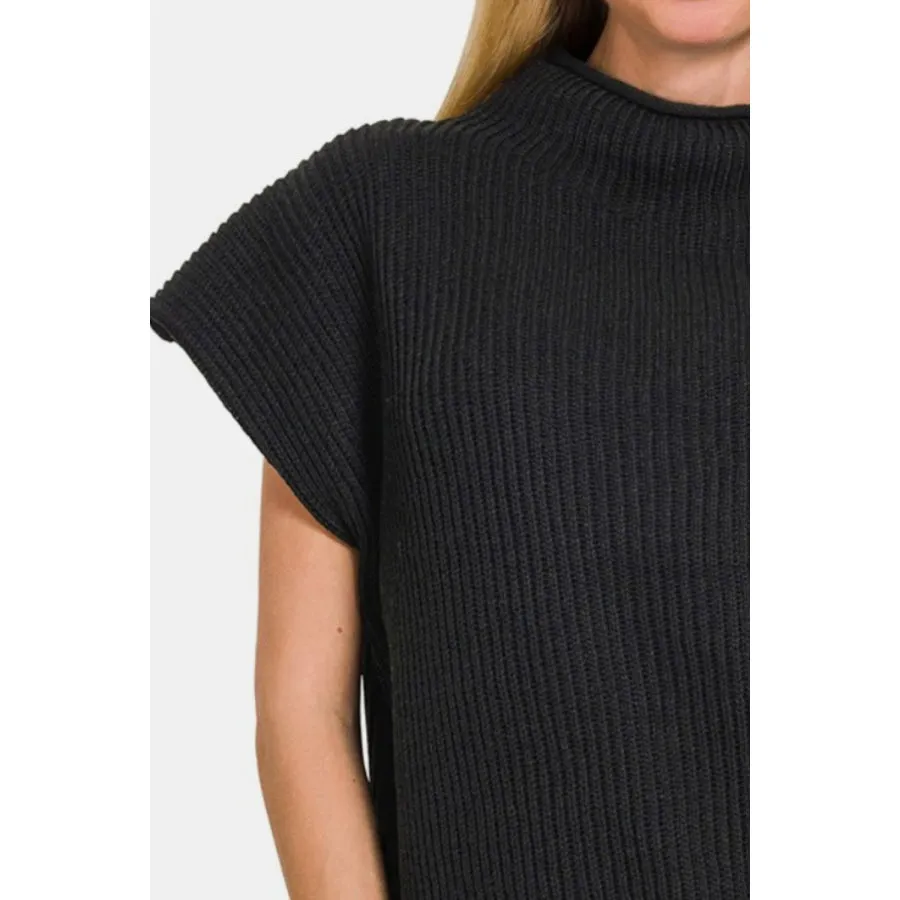 Zenana Short Sleeve Mock Neck Sweater